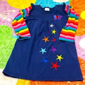 Colorful Embroidered Star Dress with Rainbow Sleeves